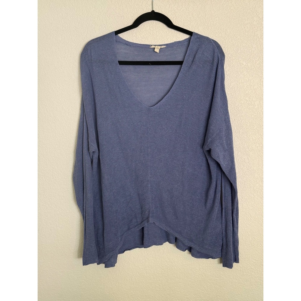 Eileen Fisher Organic Linen Tencel V-Neck Sweater Periwinkle Blue 1X F18LJT
